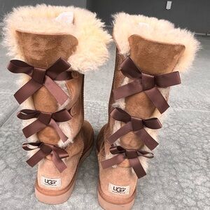 UGG Tan Winter Boots with Decorative Bows